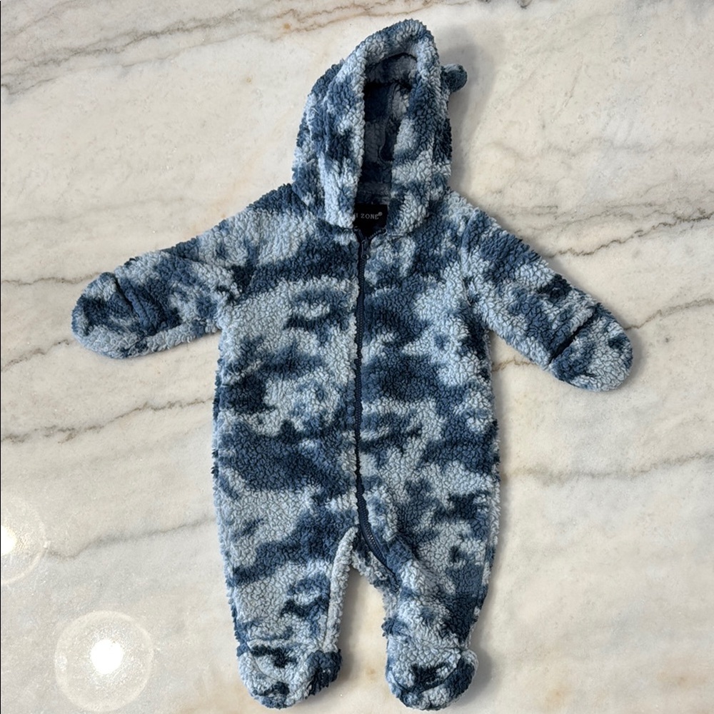 North Zone Cozy Blue Camouflage Kids One Piece Sherpa Bunting size 3-6 months